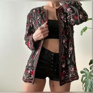 Papell Boutique 2X Black Blazer with Red and Pink Embroidery